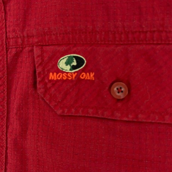 Mossy Oak Shirt Mens Medium Red Ripstop Short Sleeve Button Up Outdoor Wear - Picture 4 of 9